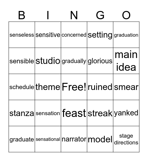 Vocabulary Bingo Card