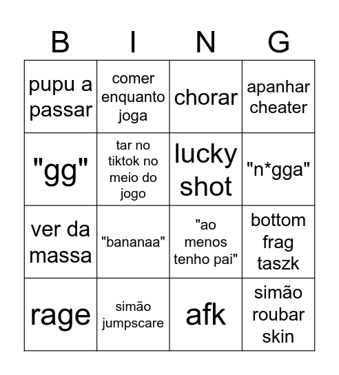 Valorant com os rapazes Bingo Card