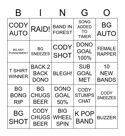 FILTHY FRIDAY BINGO Card