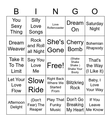 1976 Hits Bingo Card