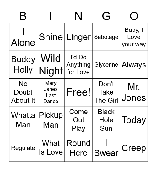 1994 Hits Bingo Card
