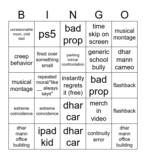 dhar mann bingo Card