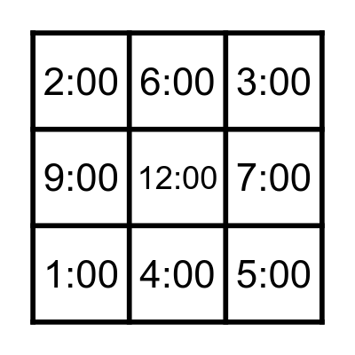 TELLING TIME Bingo Card