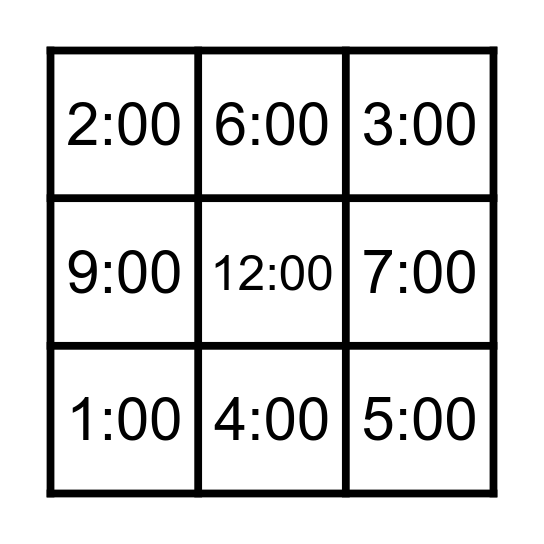 TELLING TIME Bingo Card