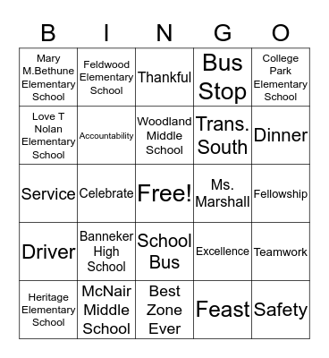 Banneker Org Bingo Card