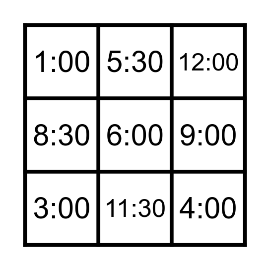 TELLING TIME BINGO Card