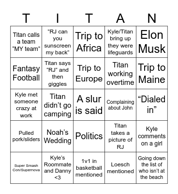 Beach Bingo Card