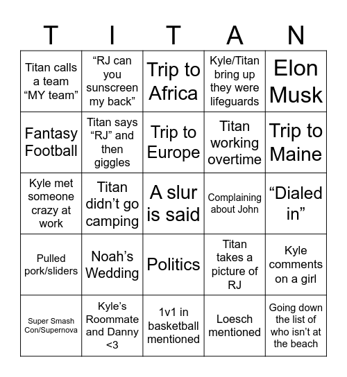 Beach Bingo Card