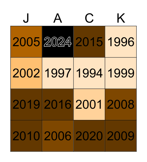 My Skin Color Years Bingo Card