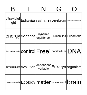 Biology vocab bingo! Bingo Card