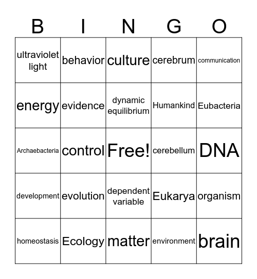 Biology vocab bingo! Bingo Card