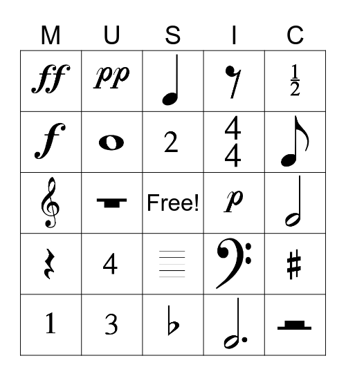 Music Theory Bingo Card