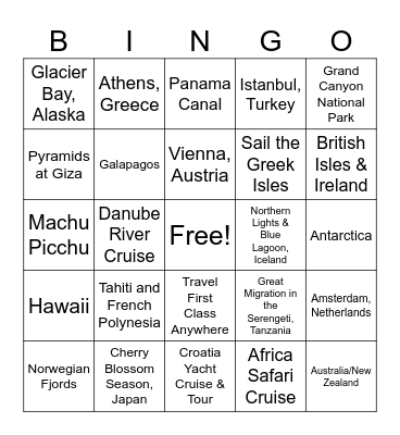 Your Ultimate Getaway.... Bingo Card