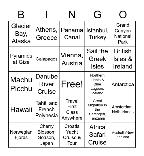 Your Ultimate Getaway.... Bingo Card