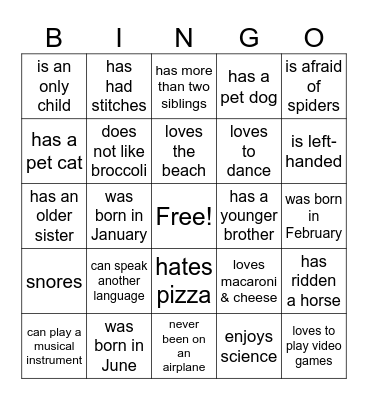 Back to School Bingo Card