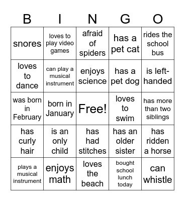 Back to School Bingo Card