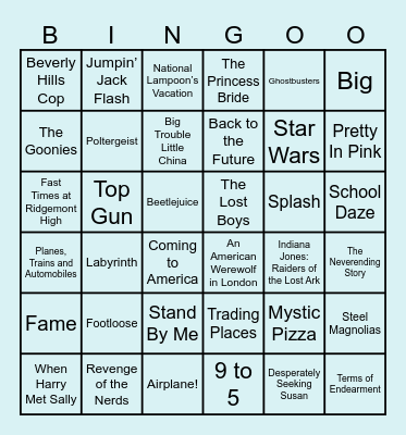 80's Movies Bingo Card