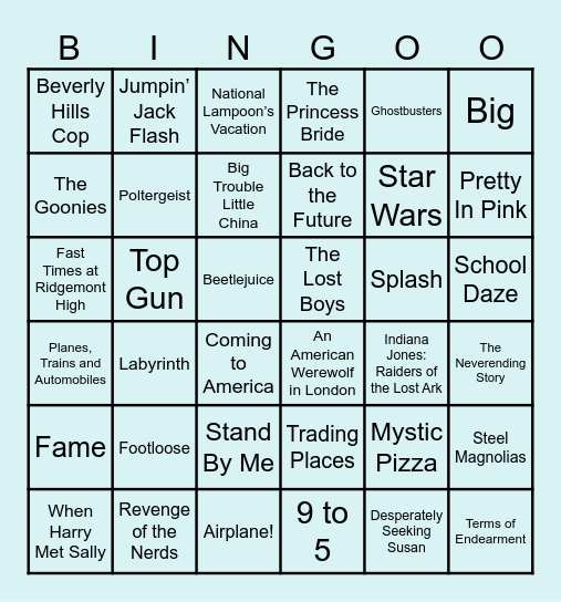 80's Movies Bingo Card