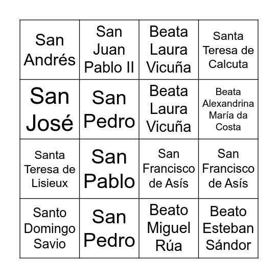 BINGO DE SANTOS Bingo Card
