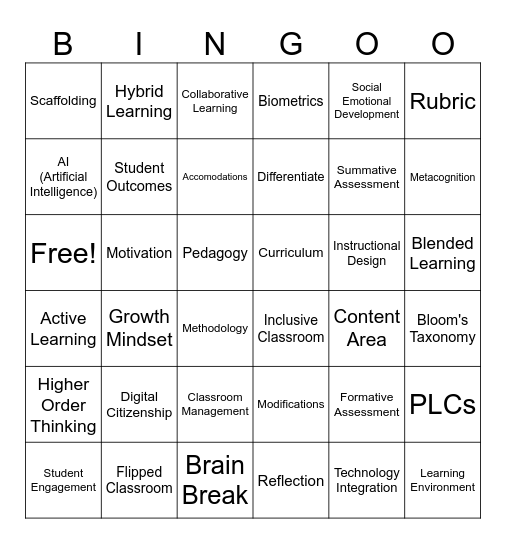 PJMS - Professional Development Bingo Card
