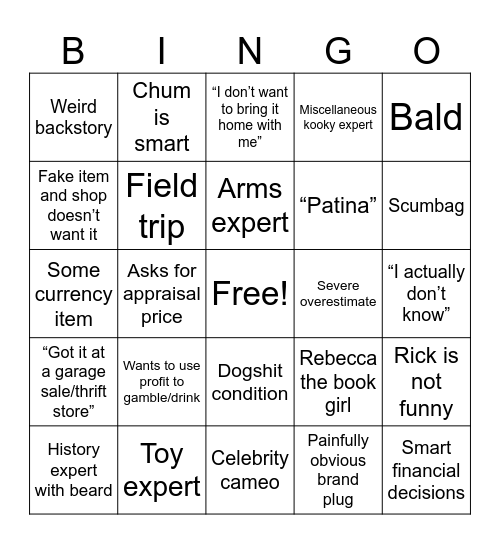 Pawn Stars Bingo Card