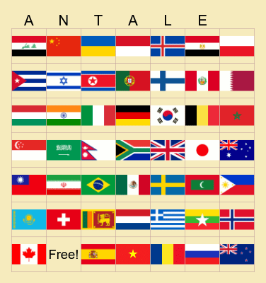 Silly Boys' National Flags Bingo Card