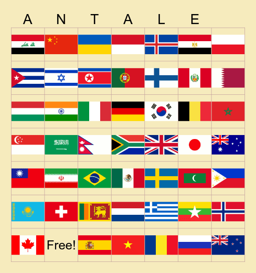 Silly Boys' National Flags Bingo Card