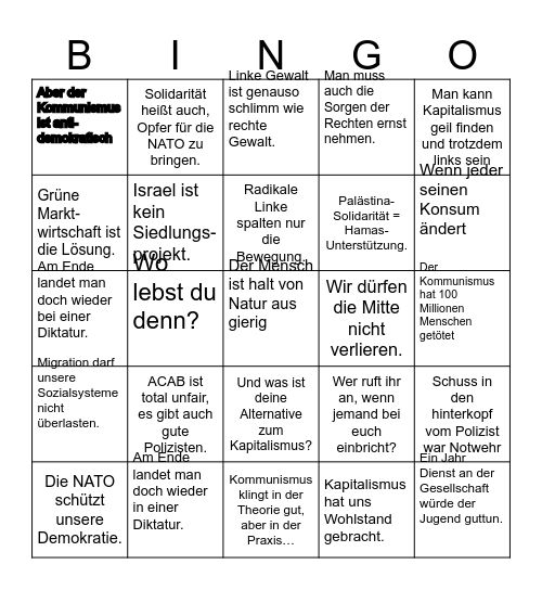 Vorsicht: Rechte takes die von "linken" kommen können Bingo Card