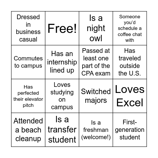 Networking Bingo Card