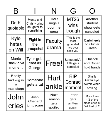 Senior Year Bingo Card