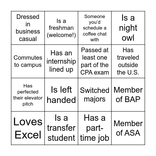 Networking Bingo Card