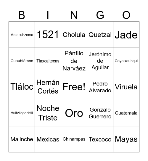 BINGO DE LA CONQUISTA Bingo Card