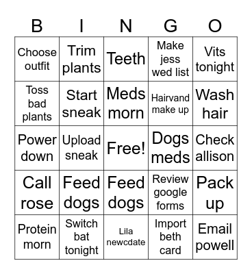 Bfre wedding Bingo Card