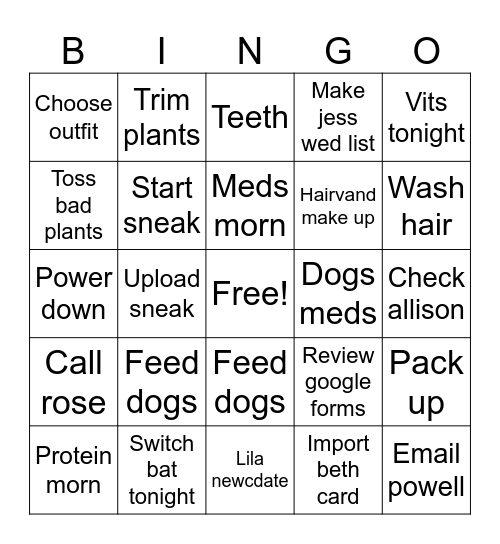 Bfre wedding Bingo Card