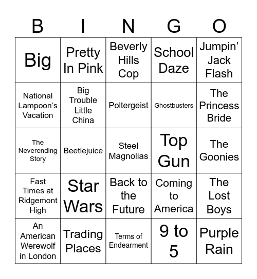 80's Bingo Card
