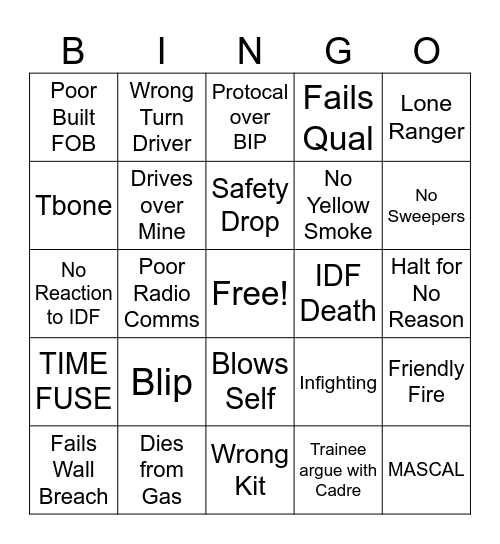 Sapper 8/22 Bingo Card