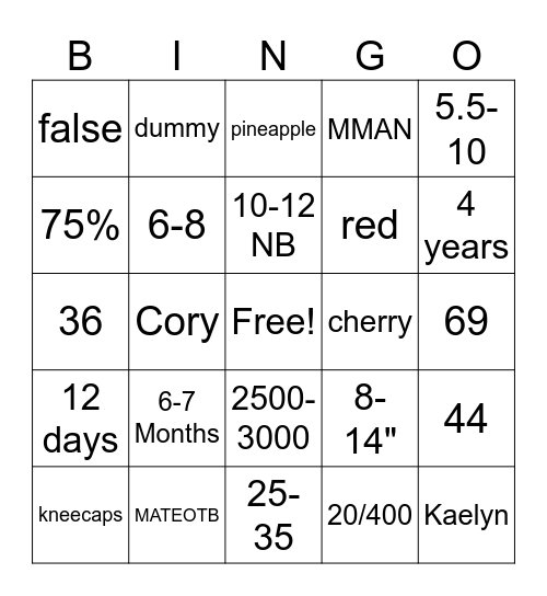 Untitled Bingo Card