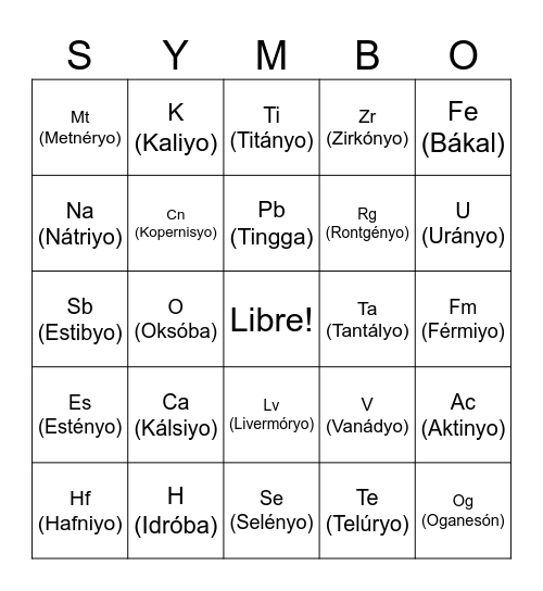 Science Club Bingo Card