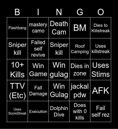 Warzone 2.0 bingo (Credits to: Big Puffer) Bingo Card