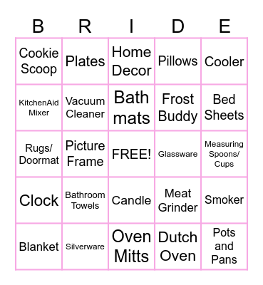 Bridal Bingo! Bingo Card