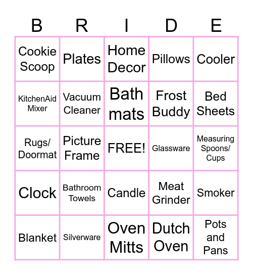 Bridal Bingo! Bingo Card
