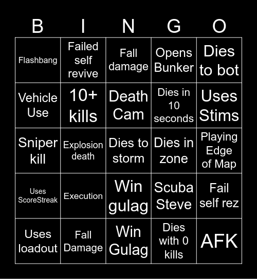 Warzone 2.0 bingo (Credits to: Big Puffer) Bingo Card