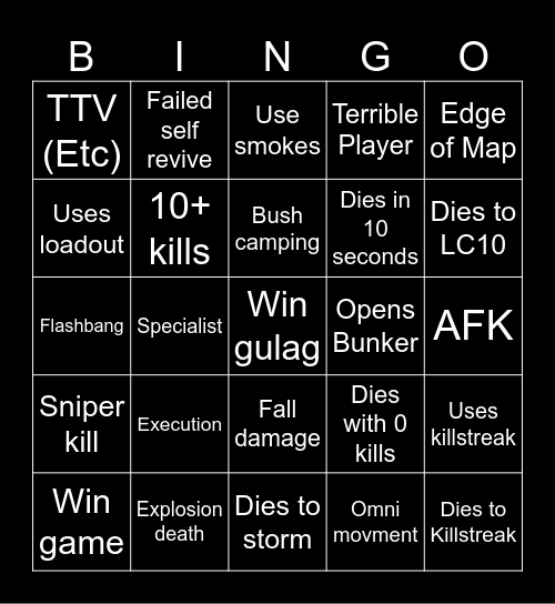 Warzone 2.0 bingo (Credits to: Big Puffer) Bingo Card