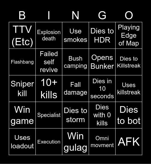 Warzone 2.0 bingo (Credits to: Big Puffer) Bingo Card