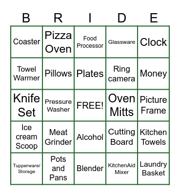 Bridal Bingo! Bingo Card