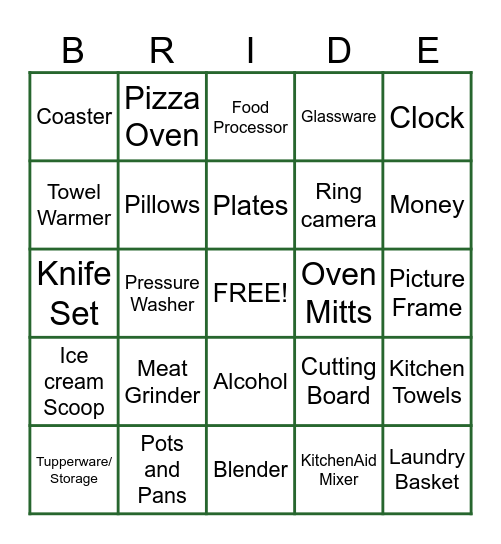 Bridal Bingo! Bingo Card