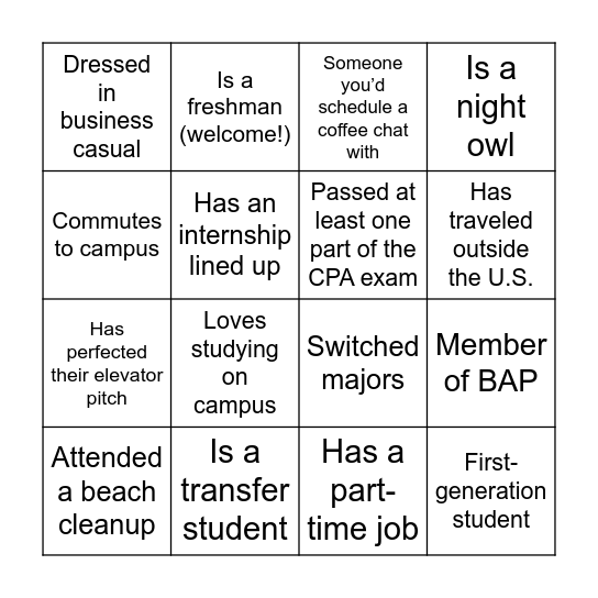 Networking Bingo Card