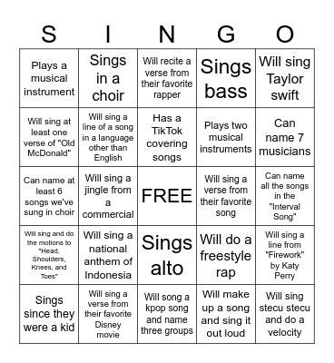 SINGO - Find someone who... Bingo Card