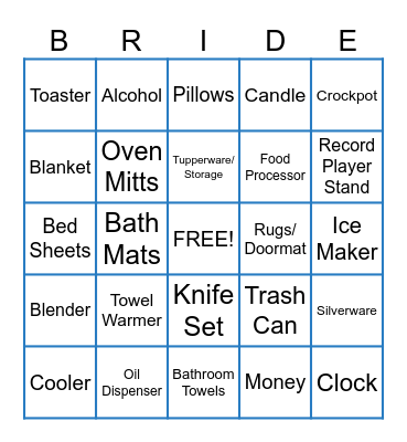 Bridal Bingo! Bingo Card