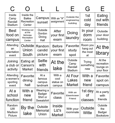 1st SEMESTER OF UW-MADISON 2025 Bingo Card